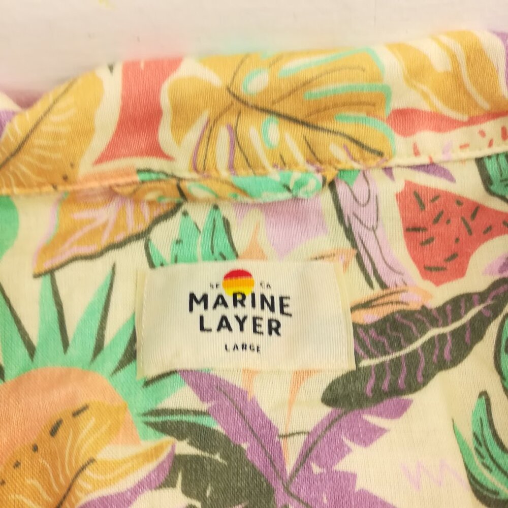 2024 Marine Layer Shirt Linen  Lyocell Camp Floral S/S Button Up Mens Large - Picture 5 of 10